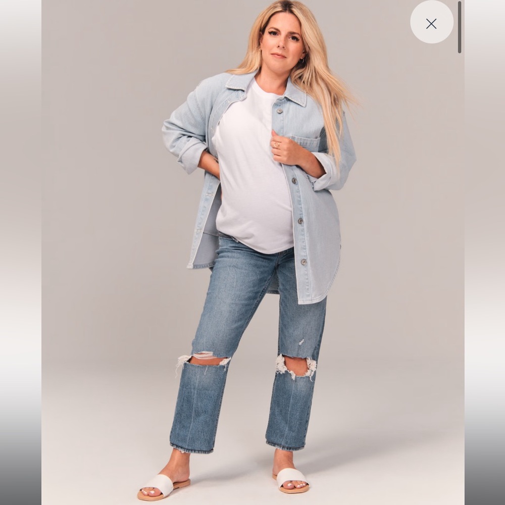 0523 NWT NEW Abercrombie & Fitch Maternity Ankle distressed Straight Jean sz 33
